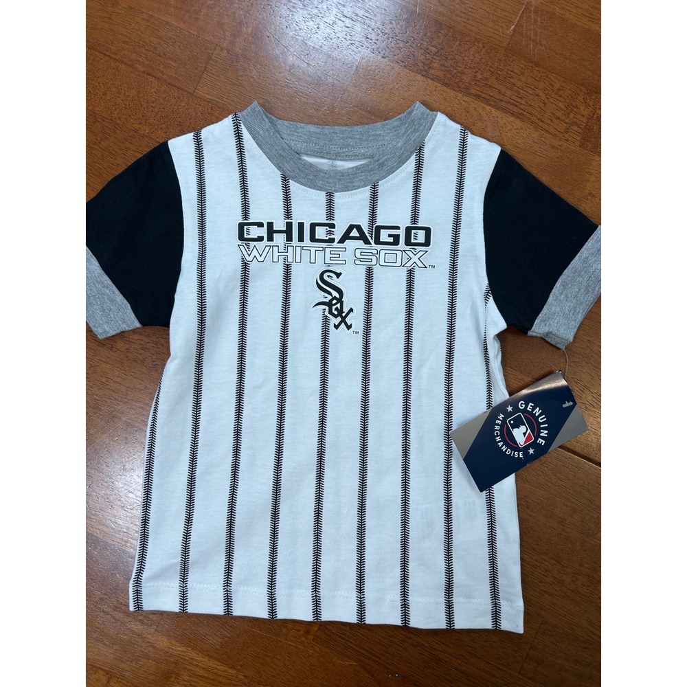 New MLB Chicago White Sox T-Shirt Toddler 2T White Pinstripe Baseball Stitch Tee